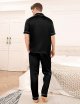 Men's Silk Satin Pajama Set Short Sleeve Classic Sleepwear Button Down Loungewear with Long Pants